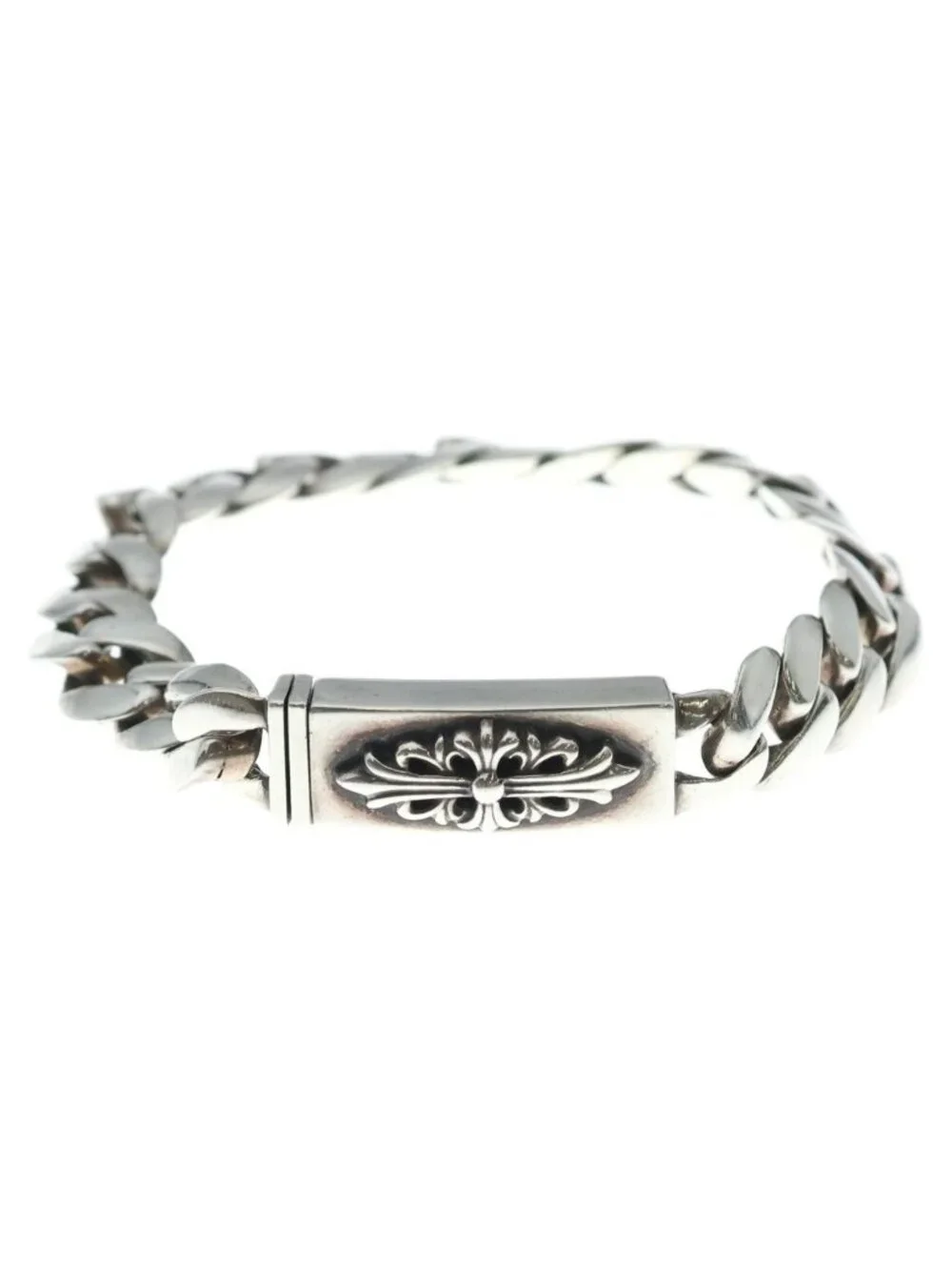 Chrome Hearts ID Bby Flrl Crs Baby ID Floral Cross Bracelet Silver